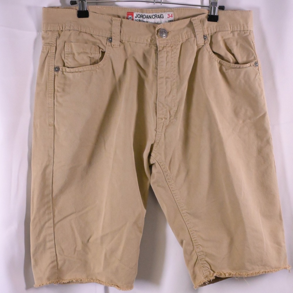 Jordan Craig Tan Beige Cutoff Jean Shorts Jorts Mens 34 Frayed Hem